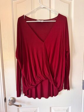 Double D Ranch Burgundy Draped V-Neck Long Sleeve Top
